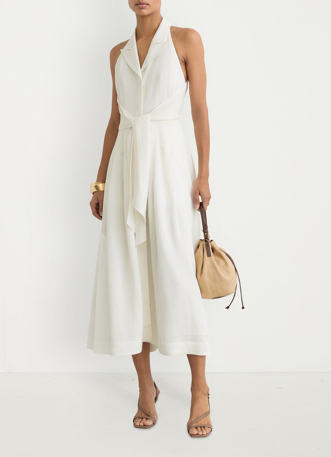Reiss Tor midi jurk in linnenblend met steekzakken - detail 2 wit