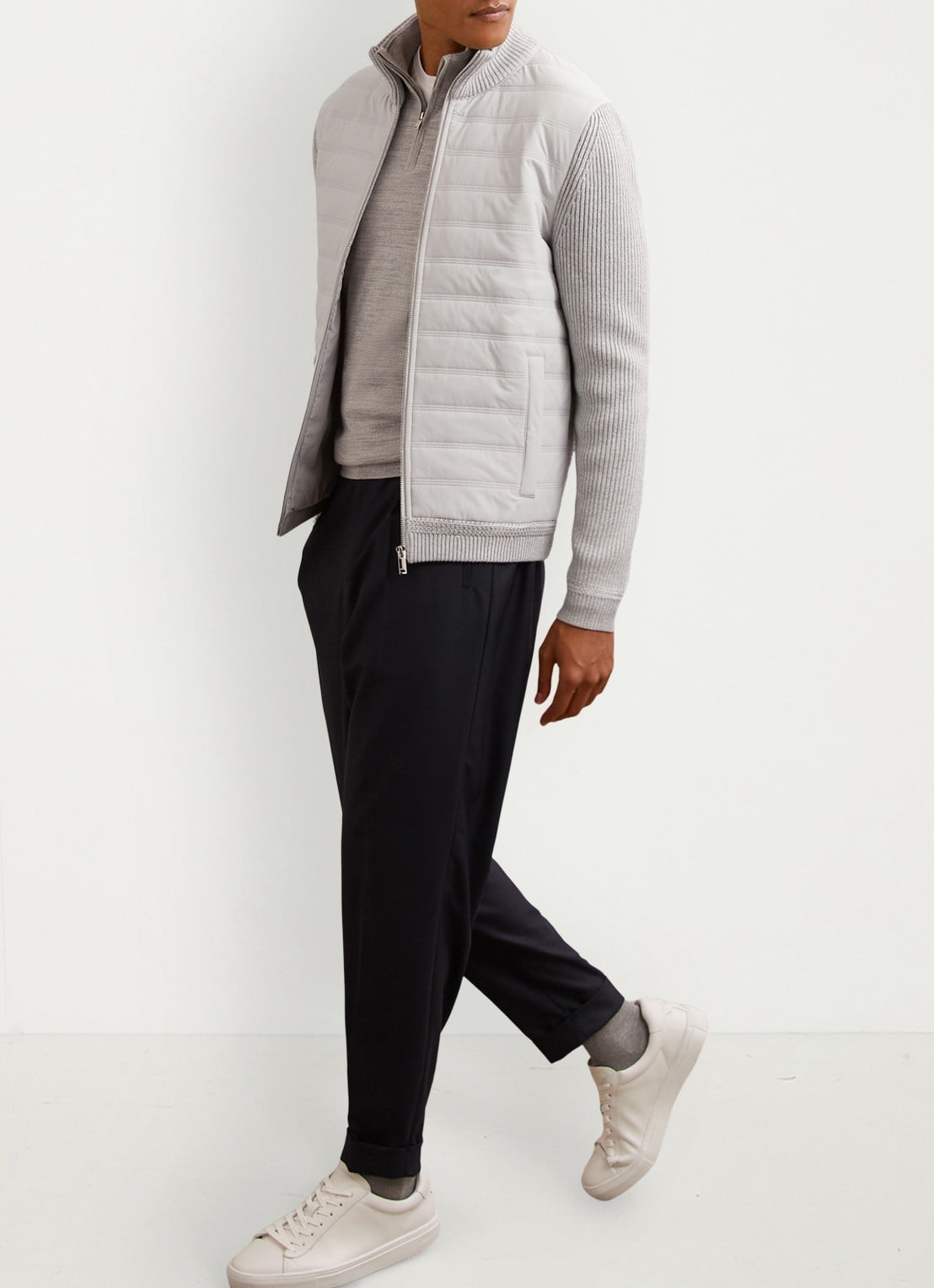 Reiss Townsend jack met quilt patroon - voorkant 3 soft grey / grijs