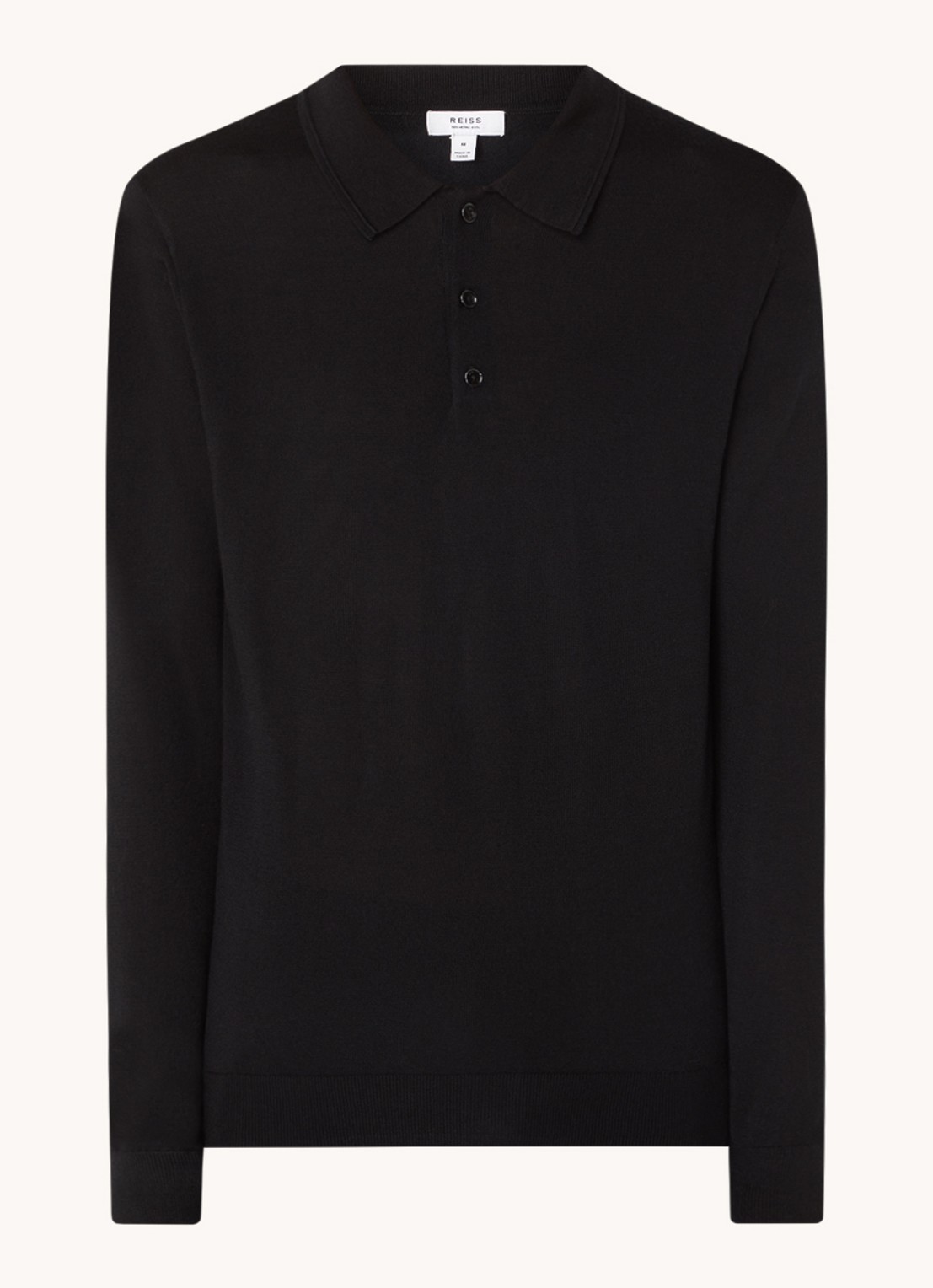 Reiss Trafford fijngebreide regular fit polo van wol - voorkant 3 zwart