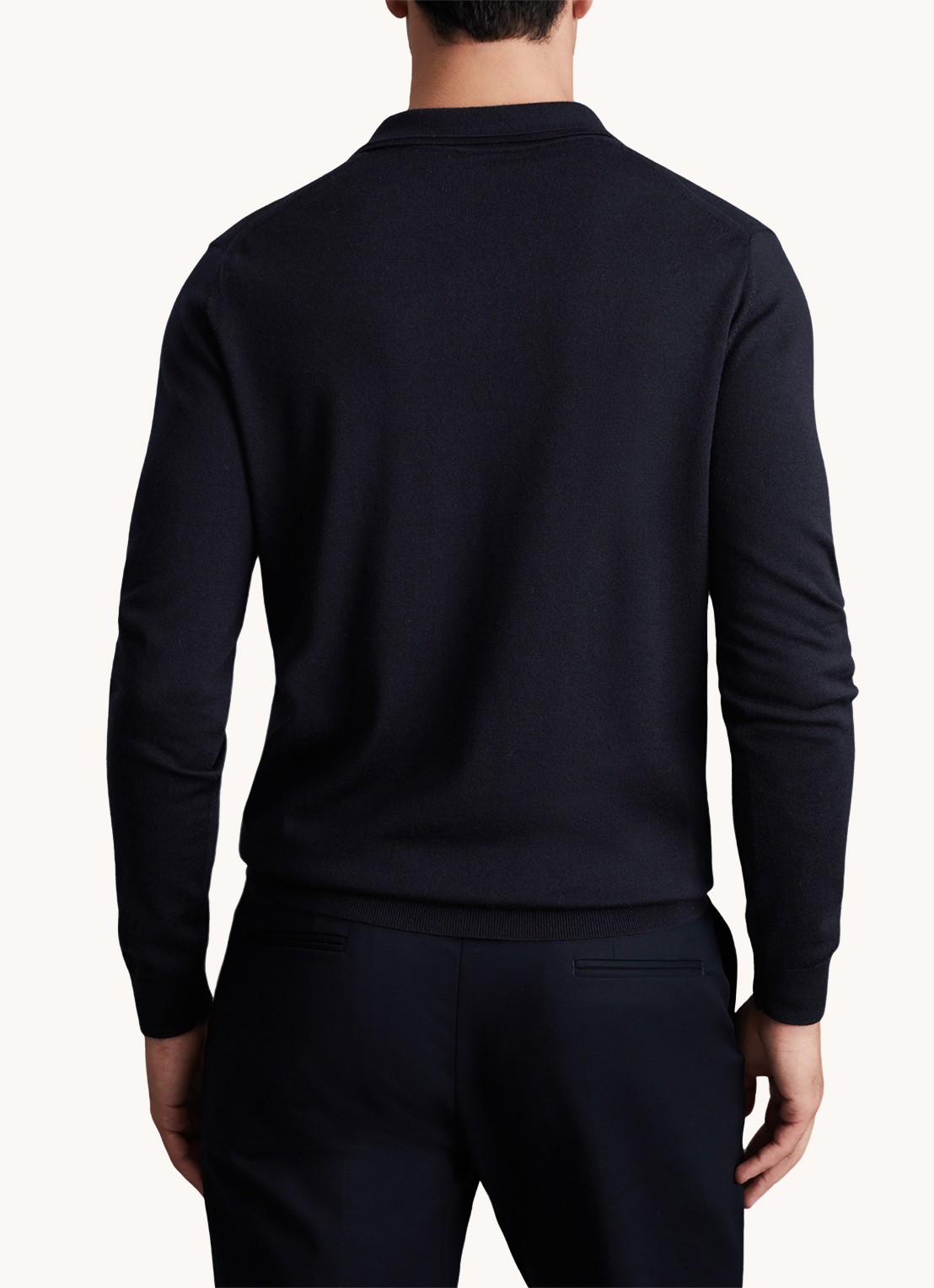 Reiss Trafford fijngebreide regular fit polo van wol - achterkant 5 donkerblauw
