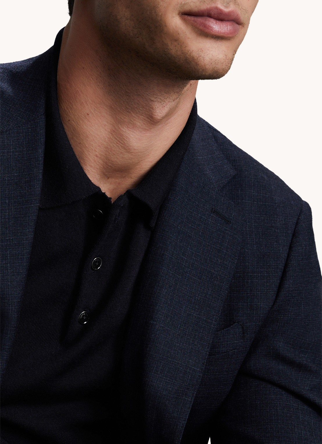 Reiss Trafford fijngebreide regular fit polo van wol - detail 2 donkerblauw
