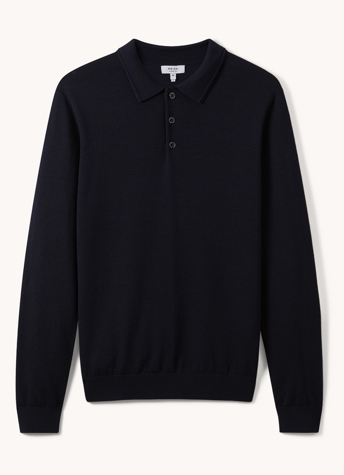 Reiss Trafford fijngebreide regular fit polo van wol - voorkant 3 donkerblauw