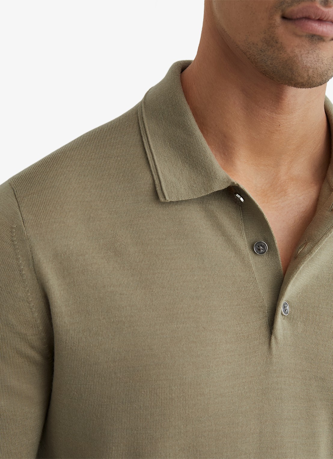 Reiss TRAFFORD Merino Wool Long-Sleeve Polo Shirt - detail 2 lichtgroen