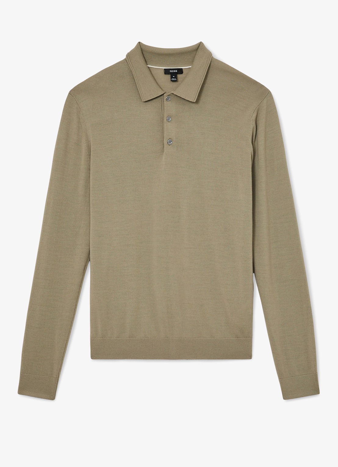 Reiss TRAFFORD Merino Wool Long-Sleeve Polo Shirt - voorkant 5 lichtgroen
