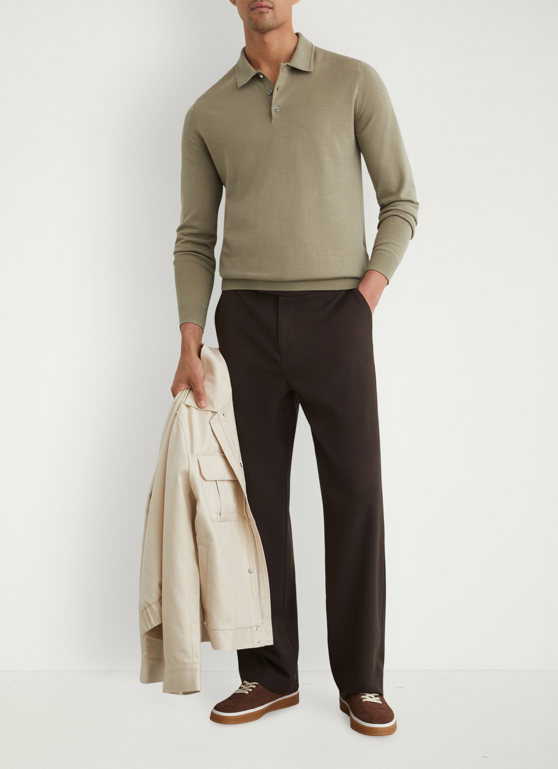 Reiss TRAFFORD Merino Wool Long-Sleeve Polo Shirt - voorkant 6 lichtgroen