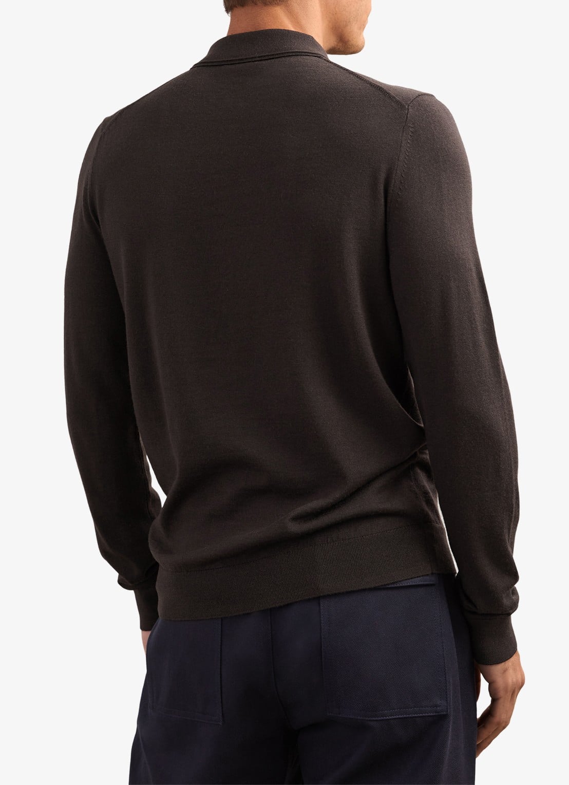 Reiss Trafford polo van wol met lange mouw - achterkant 6 chocoladebruin