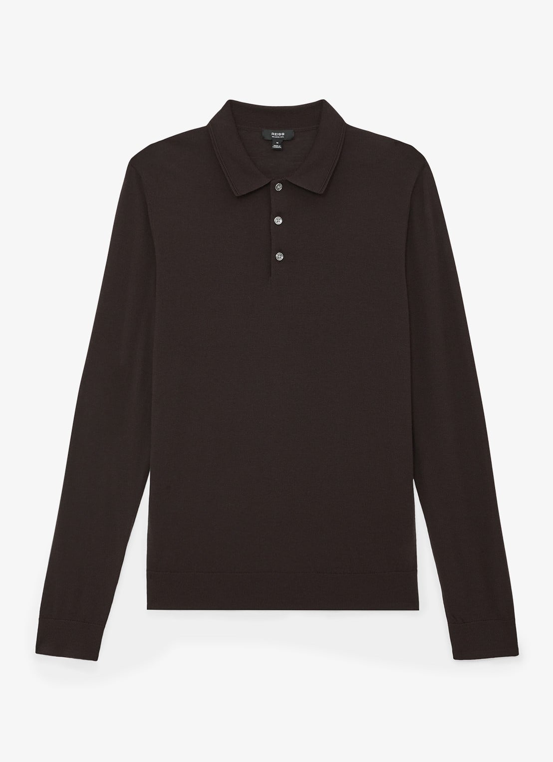 Reiss Trafford polo van wol met lange mouw - voorkant chocoladebruin