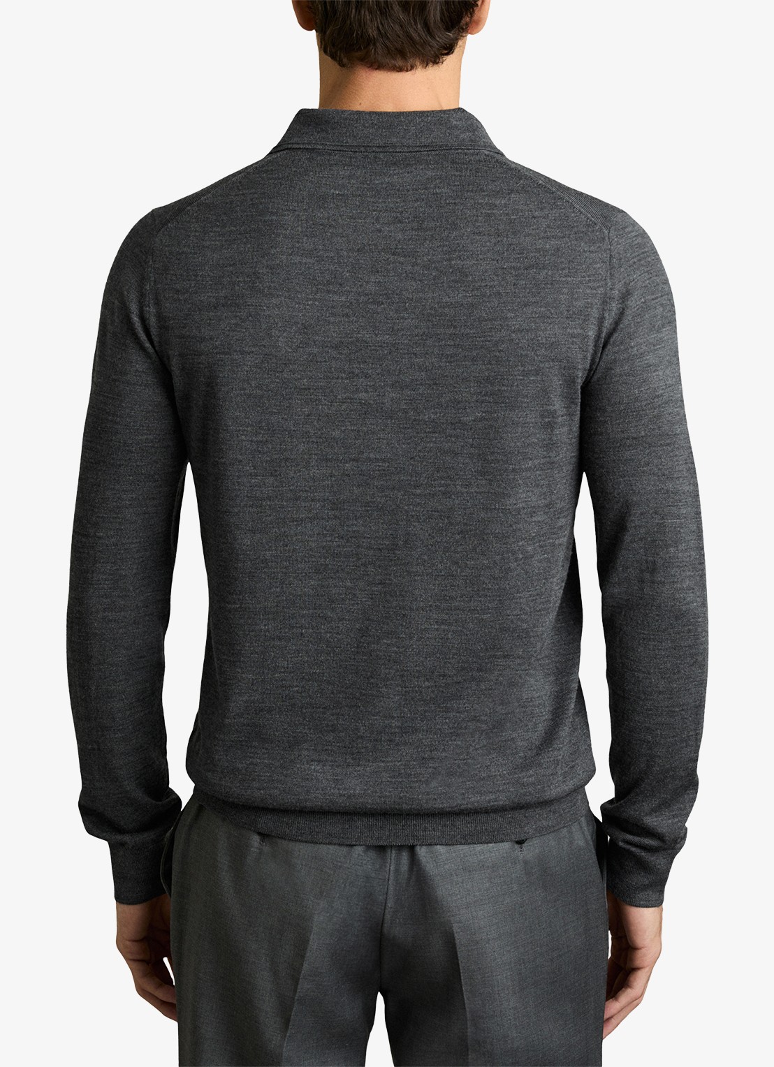 Reiss Trafford regular fit fijngebreide polo van merino wol - achterkant donkergrijs