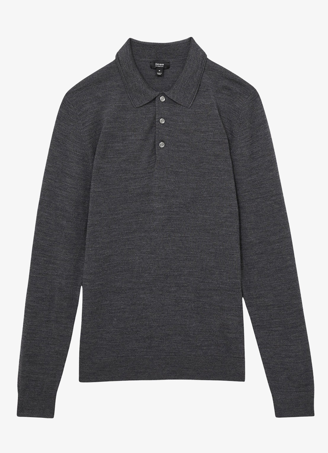 Reiss Trafford regular fit fijngebreide polo van merino wol - voorkant 2 donkergrijs