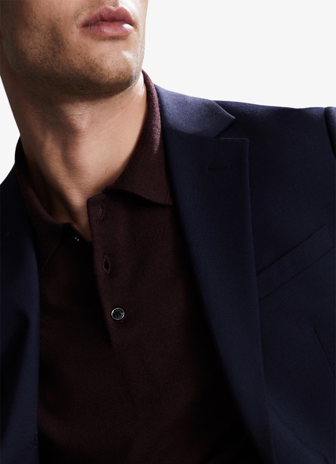 Reiss Trafford regular fit fijngebreide polo van merino wol - detail 5 bordeauxrood