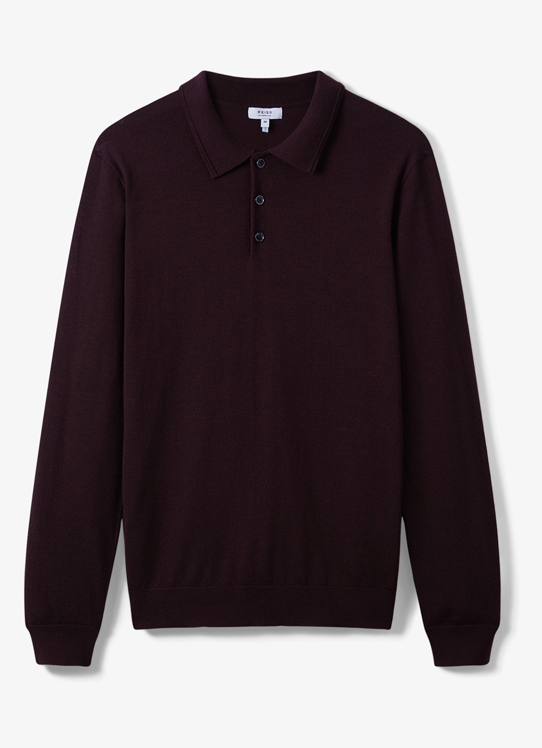 Reiss Trafford regular fit fijngebreide polo van merino wol - voorkant 2 bordeauxrood