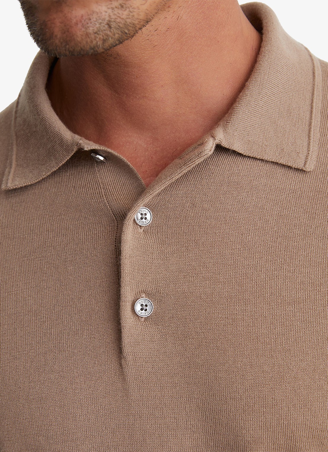 Reiss Trafford regular fit polo van merino wol - detail 3 camel