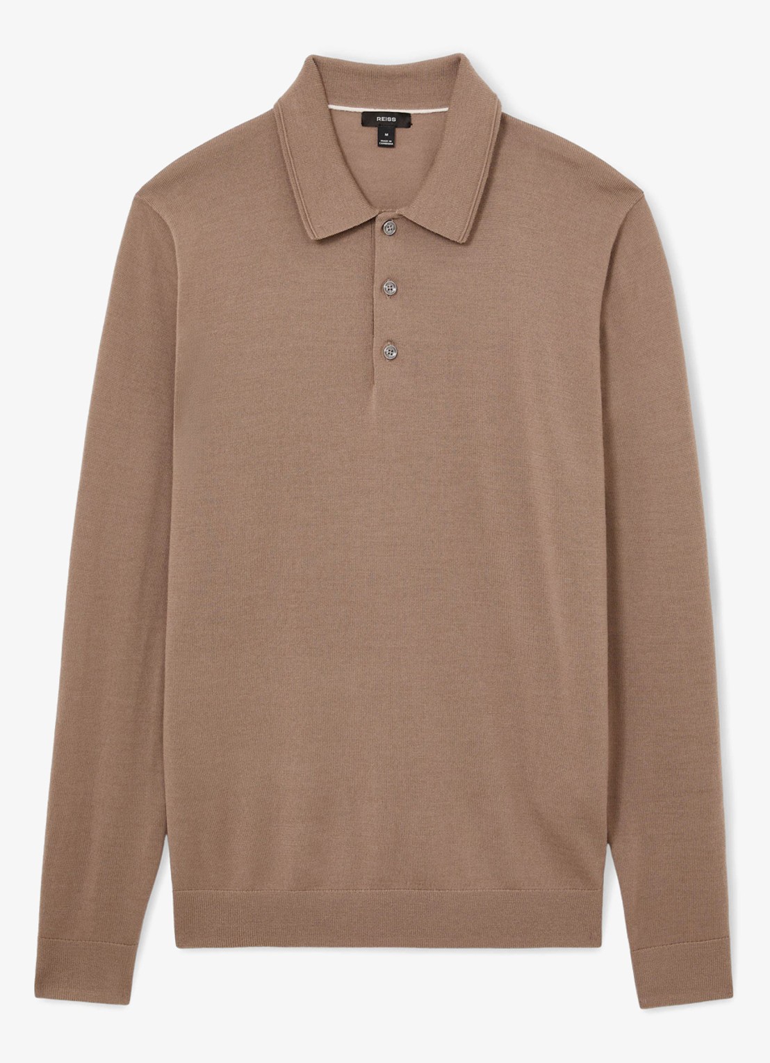 Reiss Trafford regular fit polo van merino wol - voorkant 5 camel