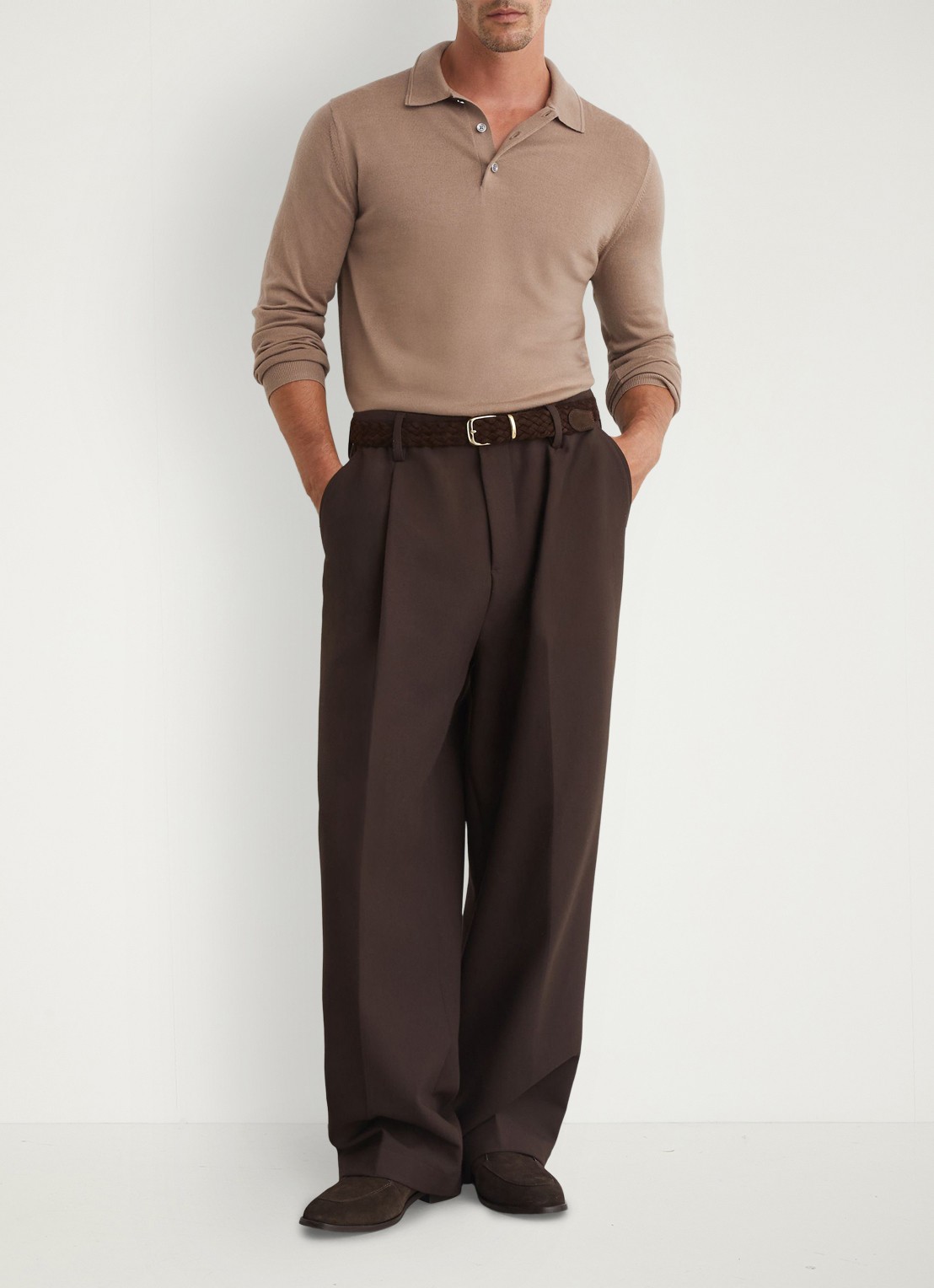 Reiss Trafford regular fit polo van merino wol - voorkant 6 camel