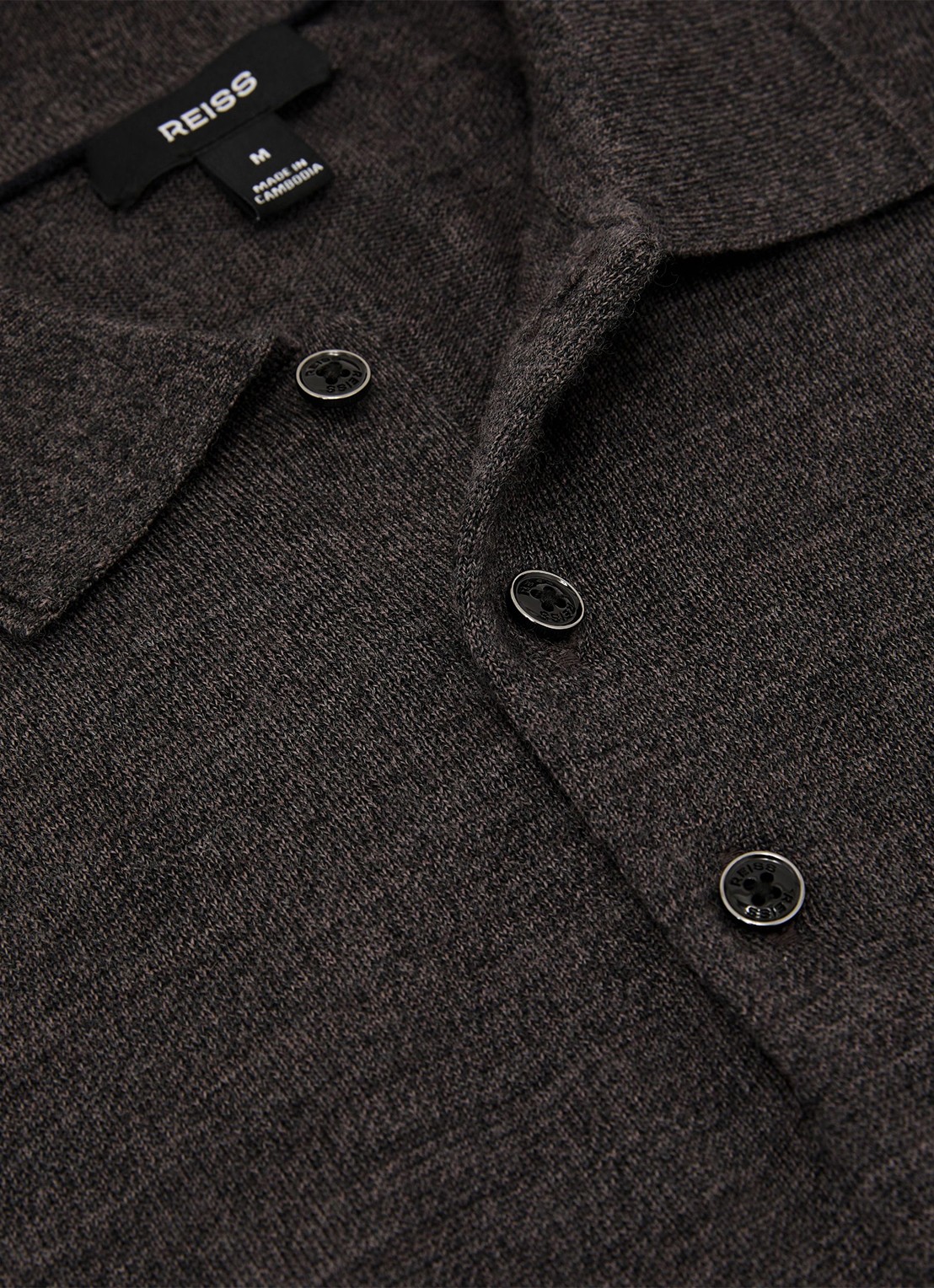 Reiss Trafford regular fit polo van merino wol - detail 5 bruin