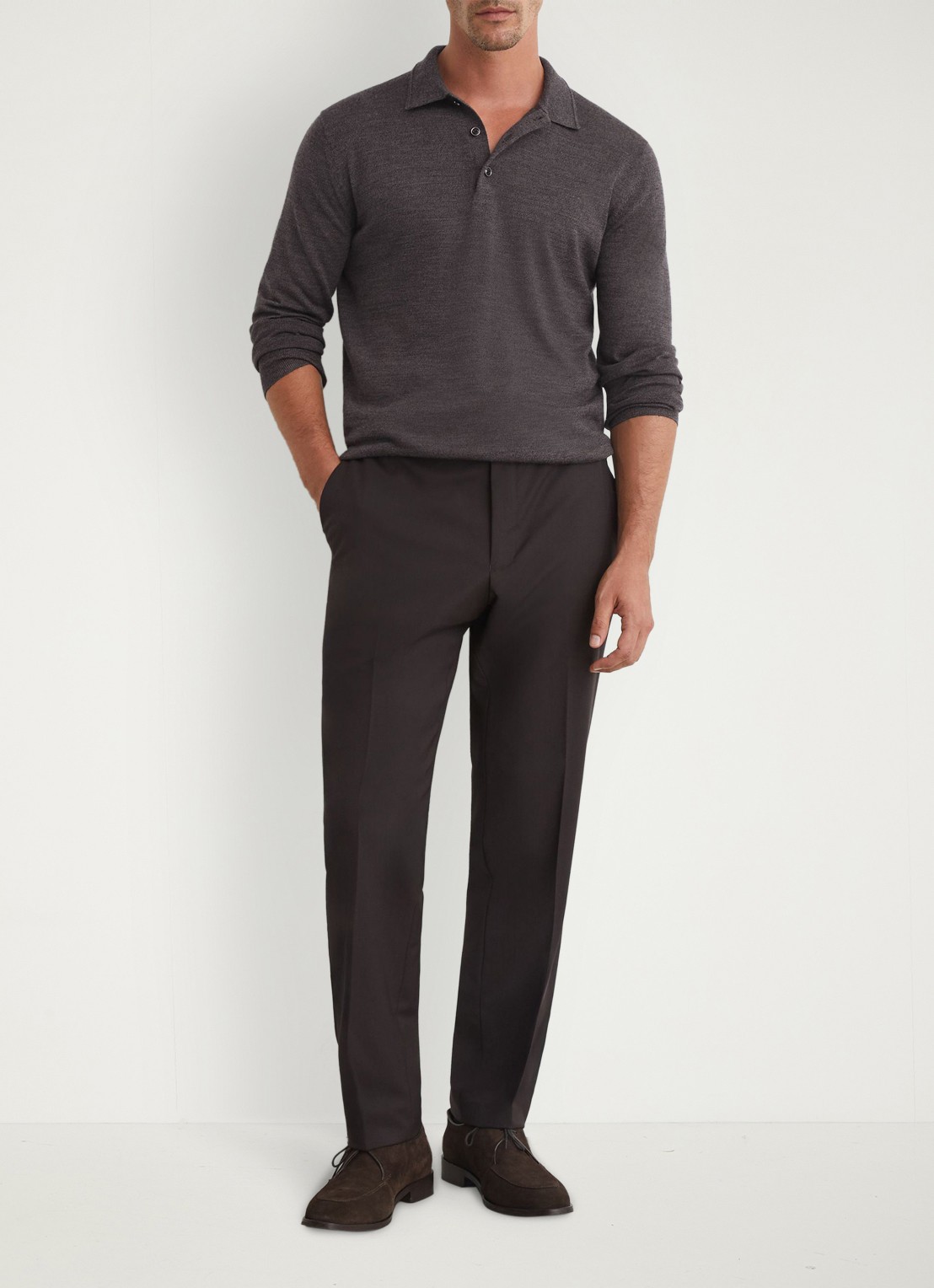 Reiss Trafford regular fit polo van merino wol - voorkant 2 bruin