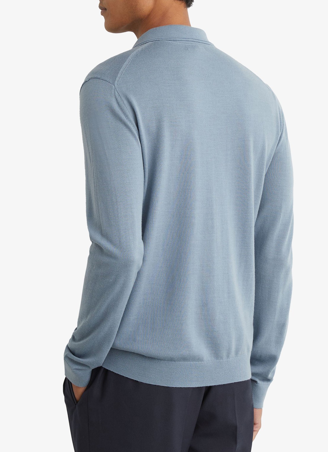 Reiss Trafford regular fit polo van merino wol - achterkant lichtblauw
