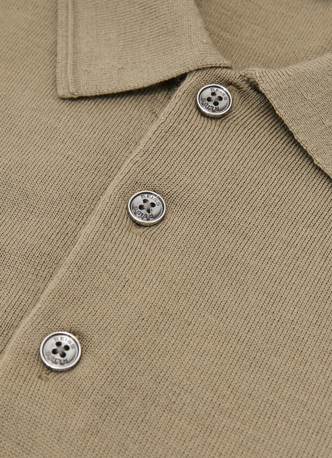 Reiss Trafford regular fit polo van merino wol - detail 3 lichtgroen