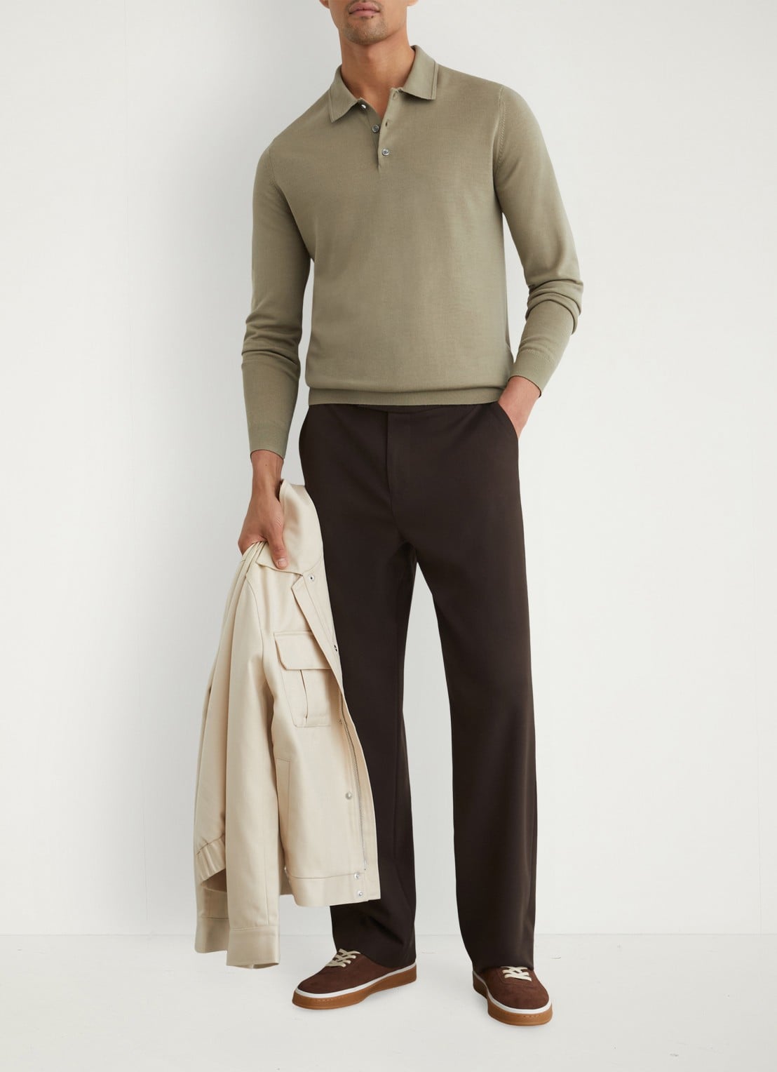 Reiss Trafford regular fit polo van merino wol - voorkant 6 lichtgroen
