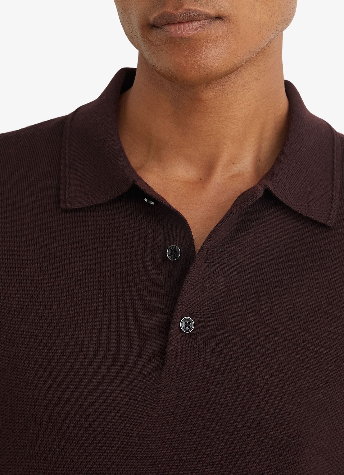 Reiss Trafford regular fit polo van merino wol - detail 4 bordeauxrood