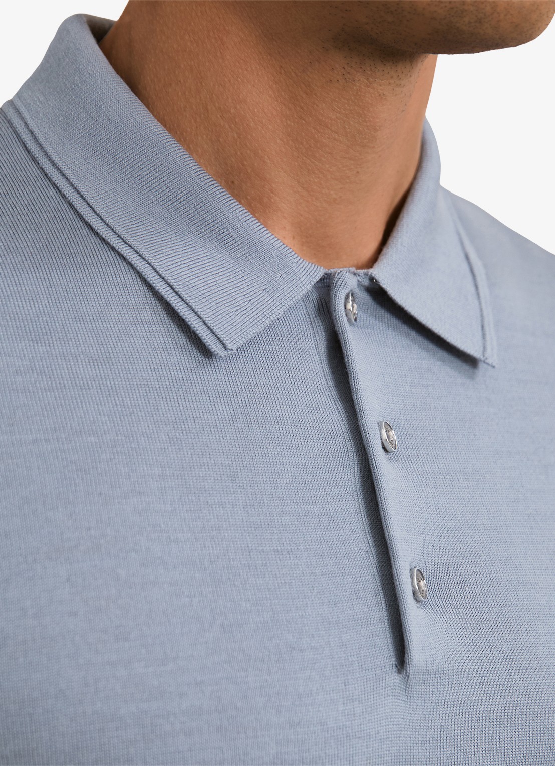Reiss Trafford sweater van merino wol met polokraag  - detail 5 staalblauw