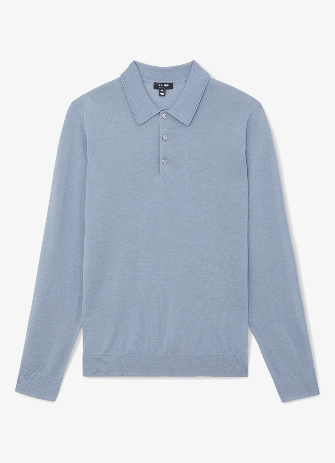 Reiss Trafford sweater van merino wol met polokraag  - voorkant 2 staalblauw