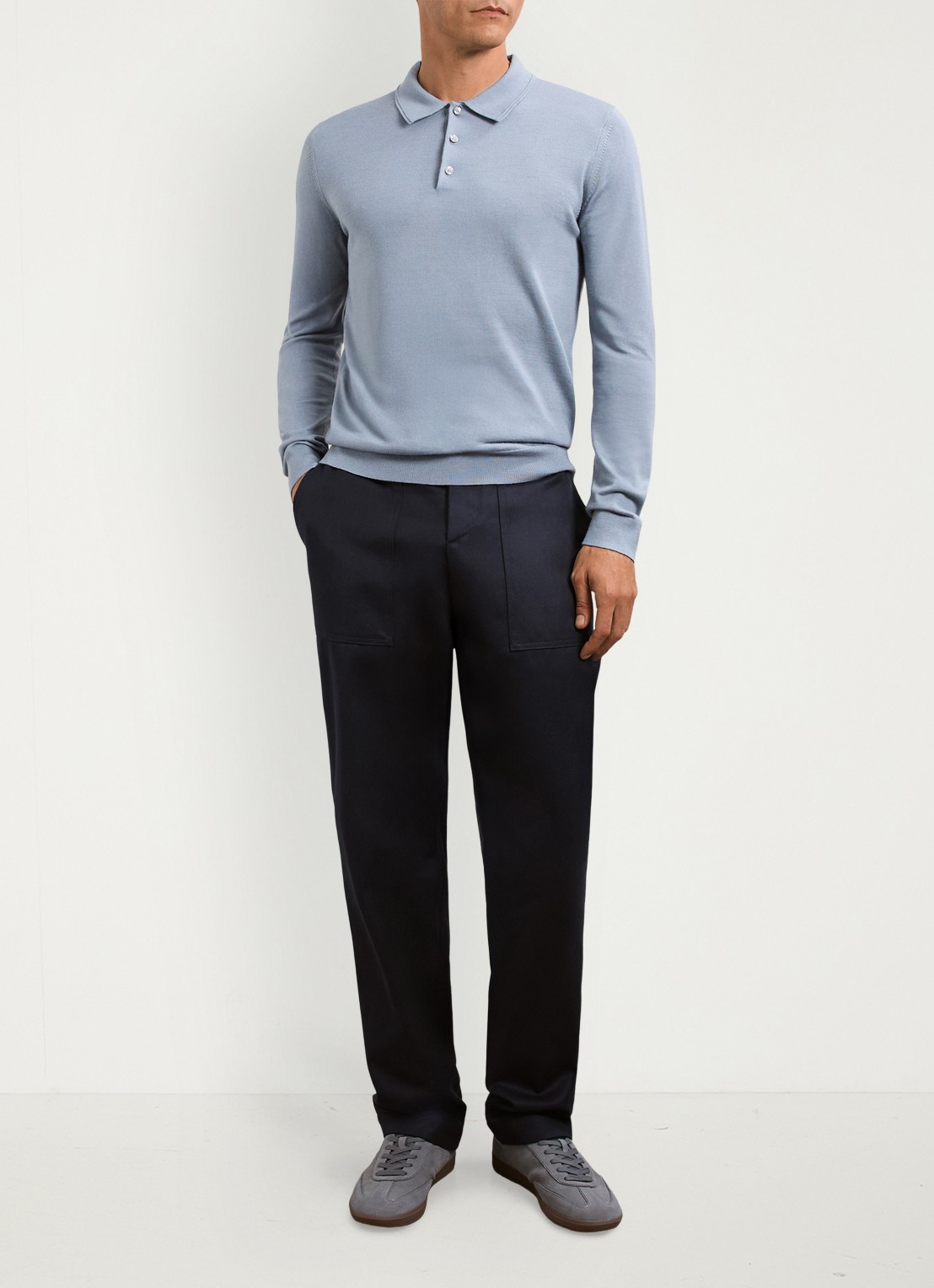 Reiss Trafford sweater van merino wol met polokraag  - voorkant 3 staalblauw