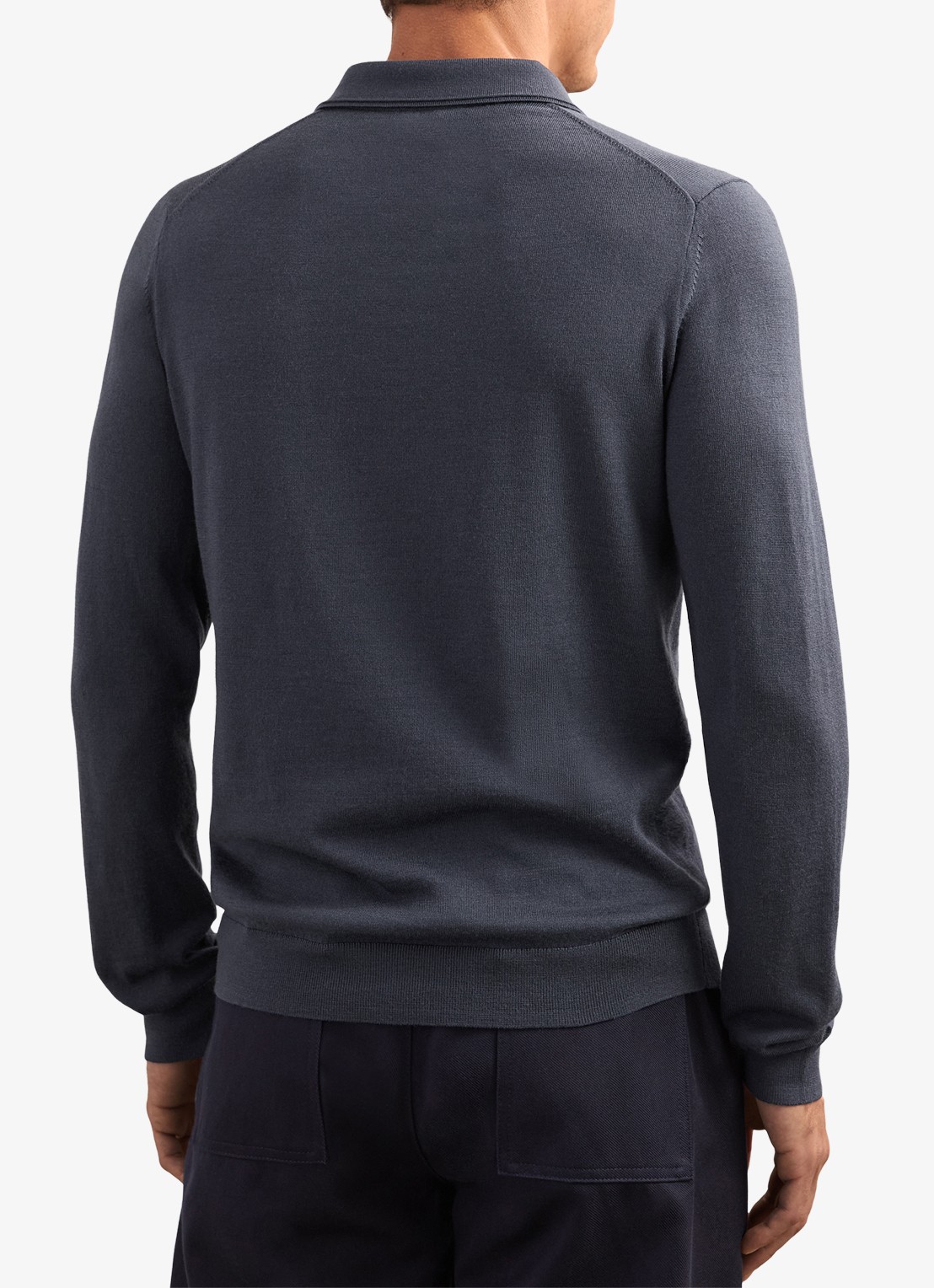 Reiss Trafford sweater van merino wol met polokraag  - achterkant 3 donkerblauw