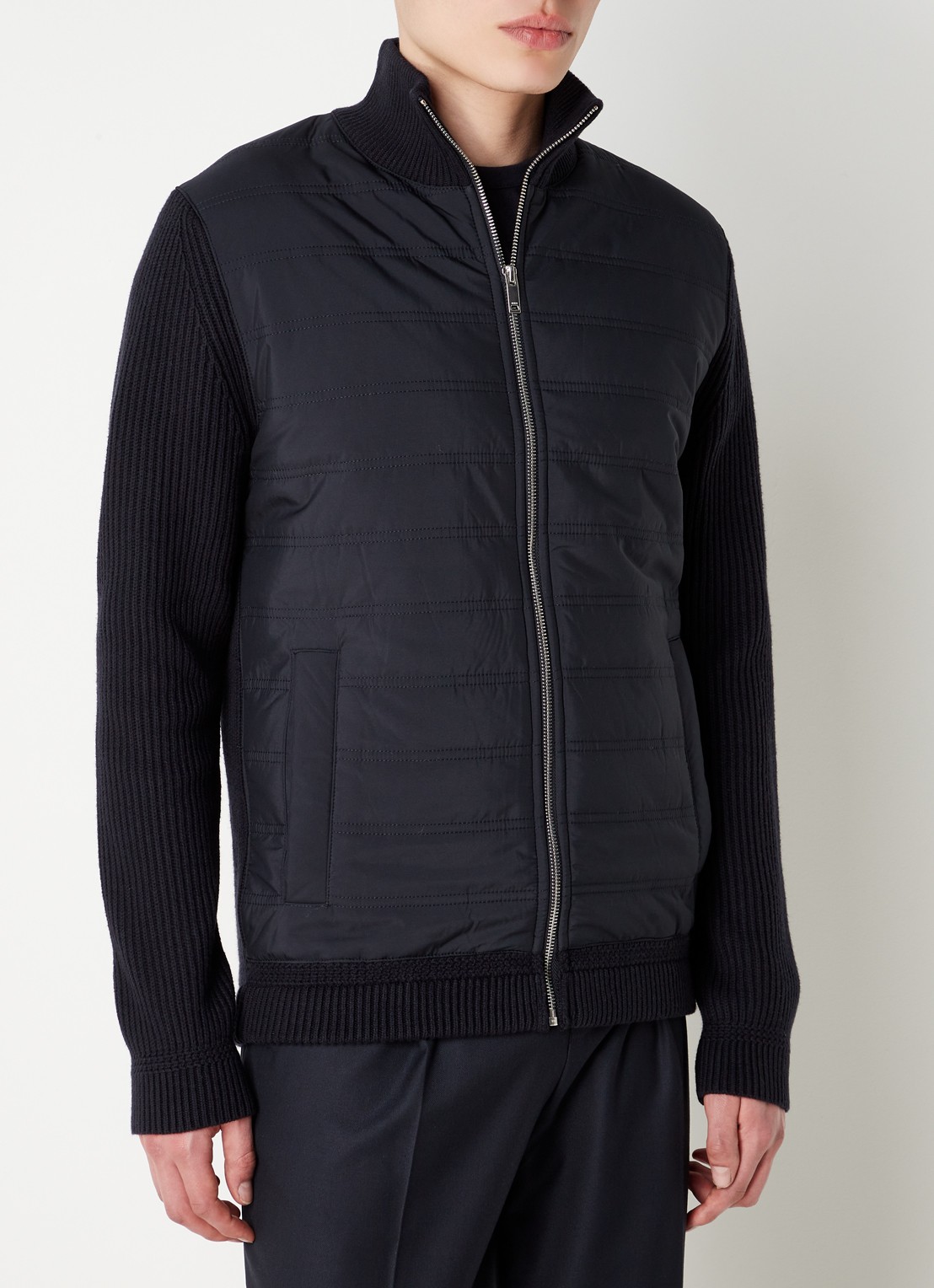 Reiss Trainer ribgebreid vest met gewatteerd voorpand - detail 4 donkerblauw