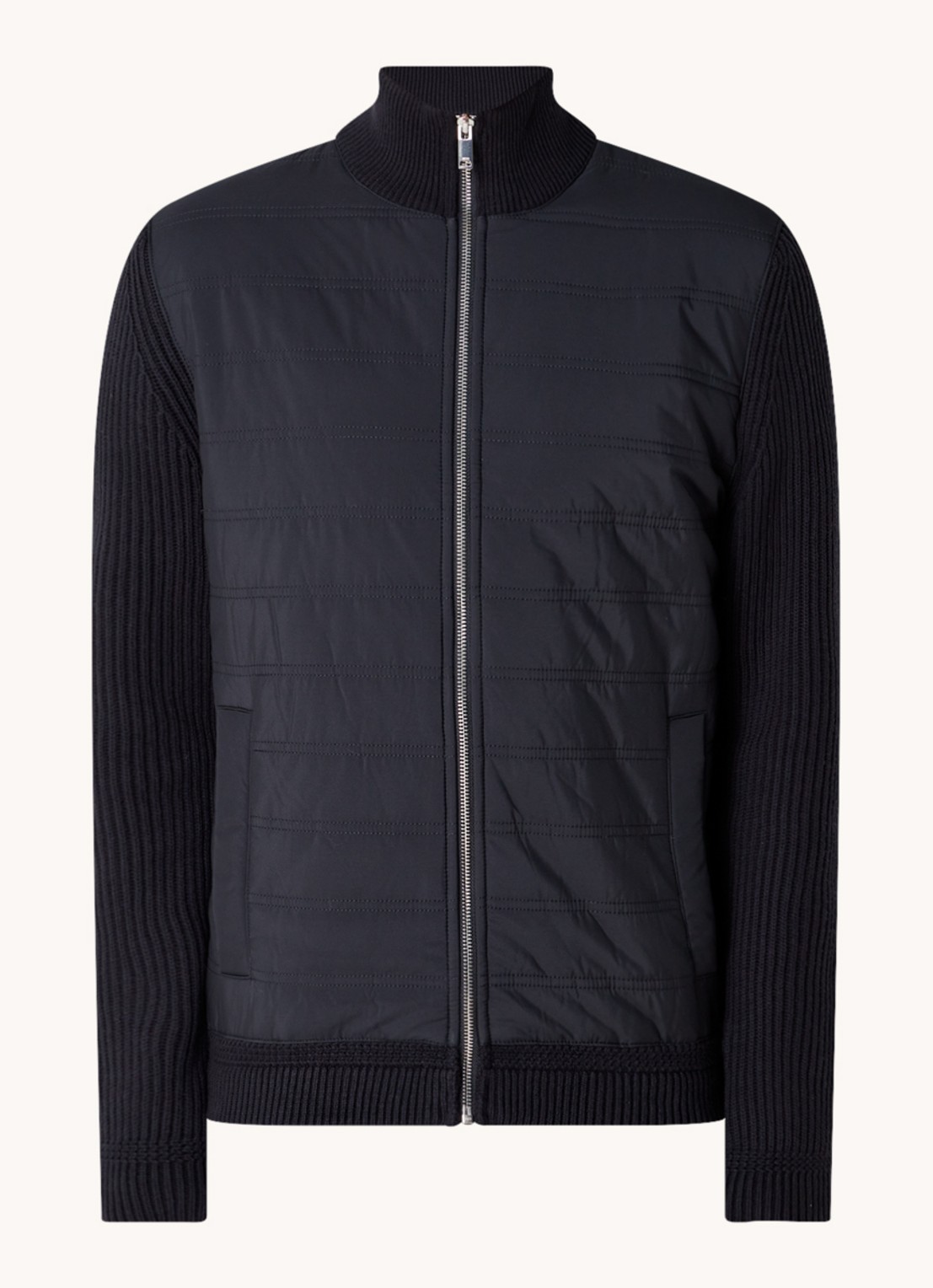 Reiss Trainer ribgebreid vest met gewatteerd voorpand - voorkant donkerblauw