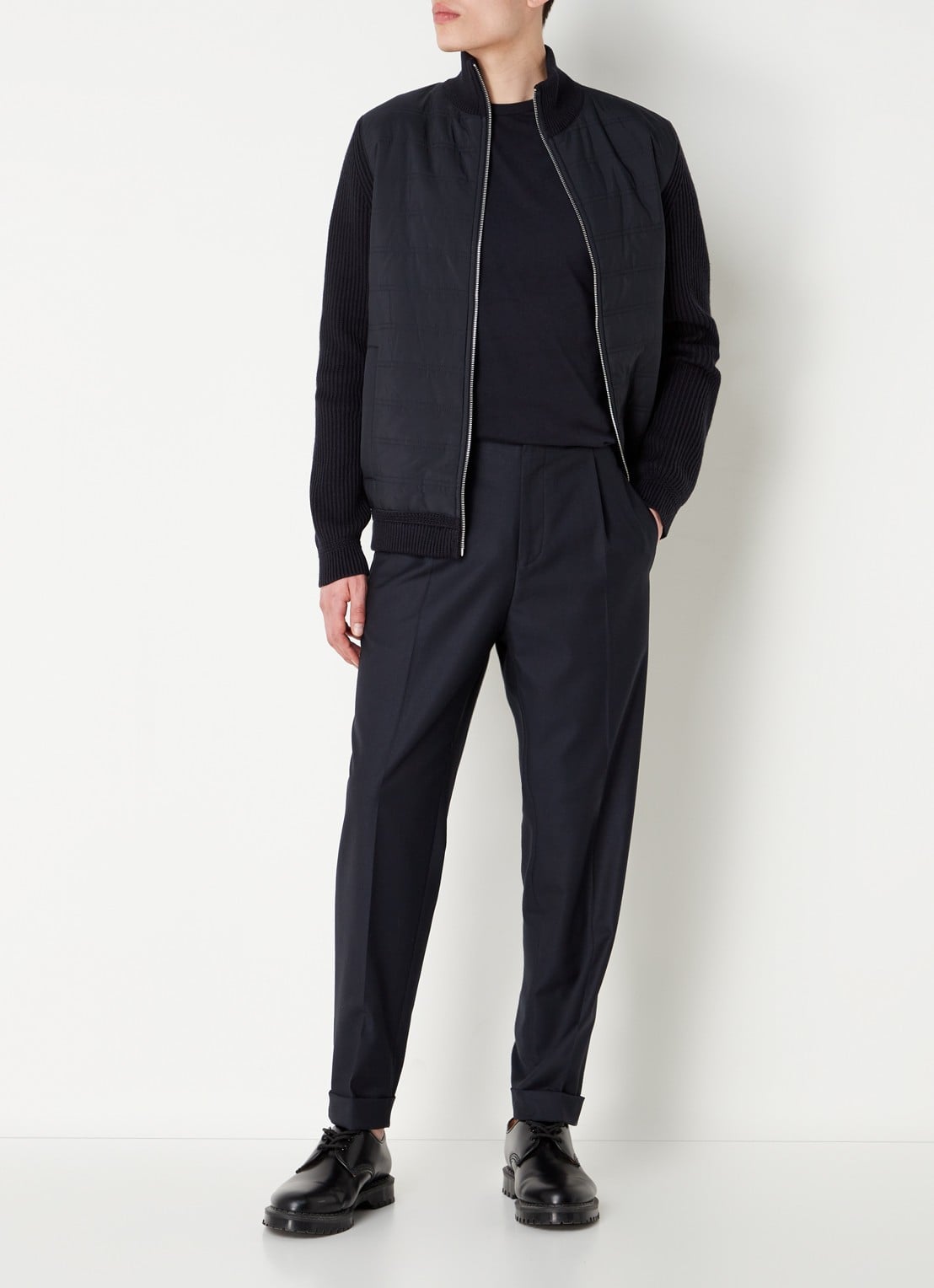 Reiss Trainer ribgebreid vest met gewatteerd voorpand - voorkant 2 donkerblauw