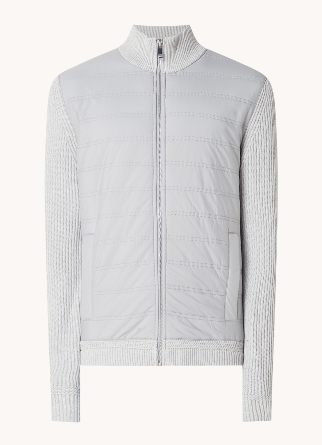 Reiss Trainer ribgebreid vest met gewatteerd voorpand - voorkant 2 lichtgrijs