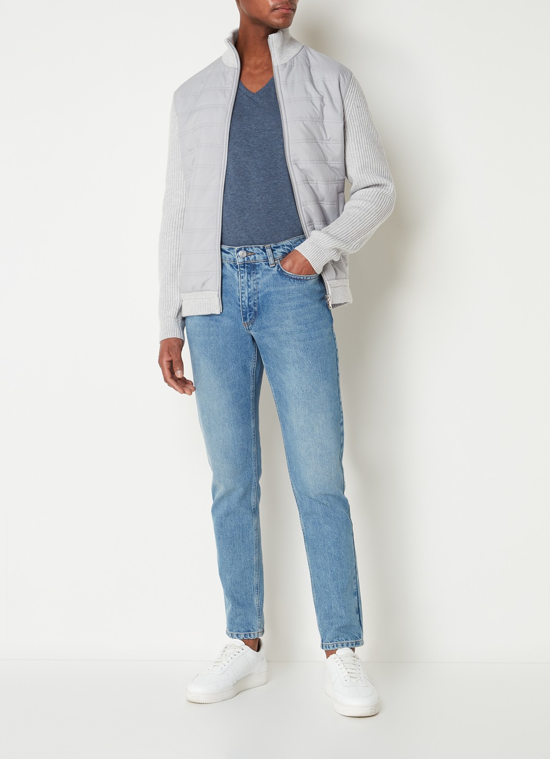 Reiss Trainer ribgebreid vest met gewatteerd voorpand - voorkant 3 lichtgrijs