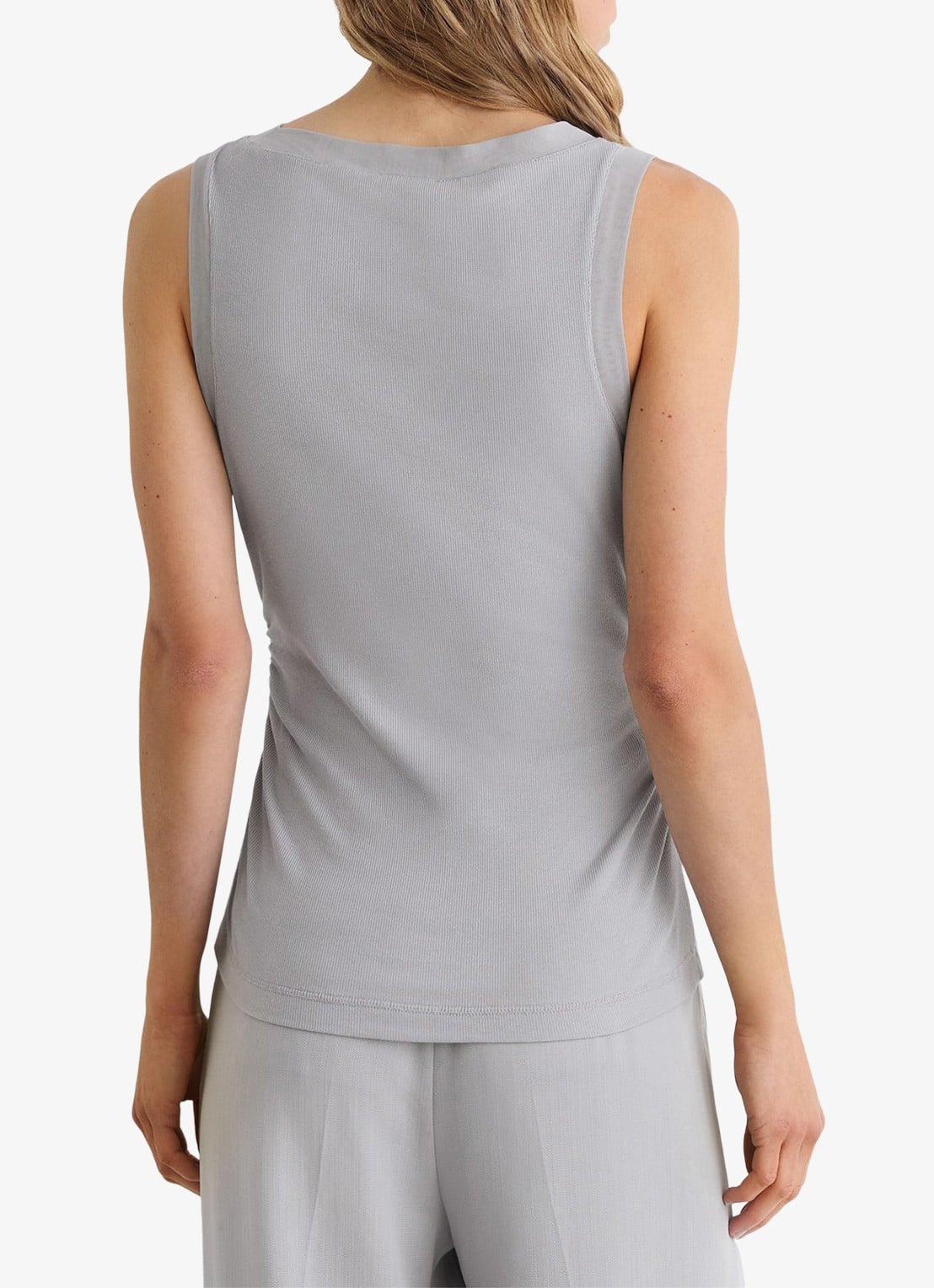 Reiss Trinny ribgebreide top met gedrapeerd detail - achterkant grey / grijs