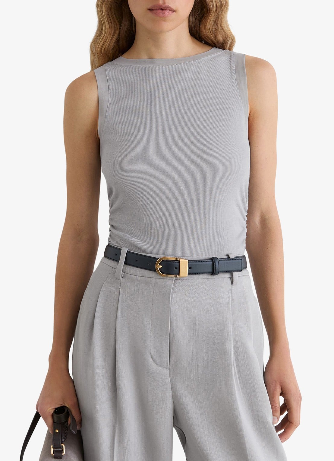 Reiss Trinny ribgebreide top met gedrapeerd detail - detail 2 grey / grijs