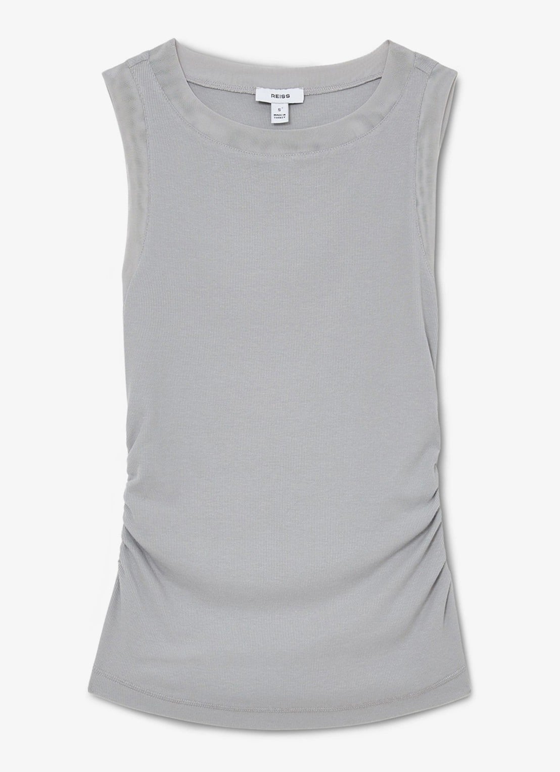 Reiss Trinny ribgebreide top met gedrapeerd detail - voorkant 5 grey / grijs