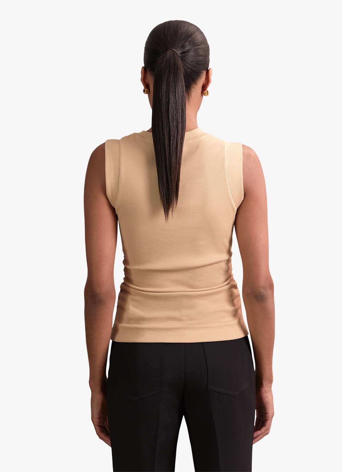 Reiss Trudy fijngebreide top met plooien - achterkant camel