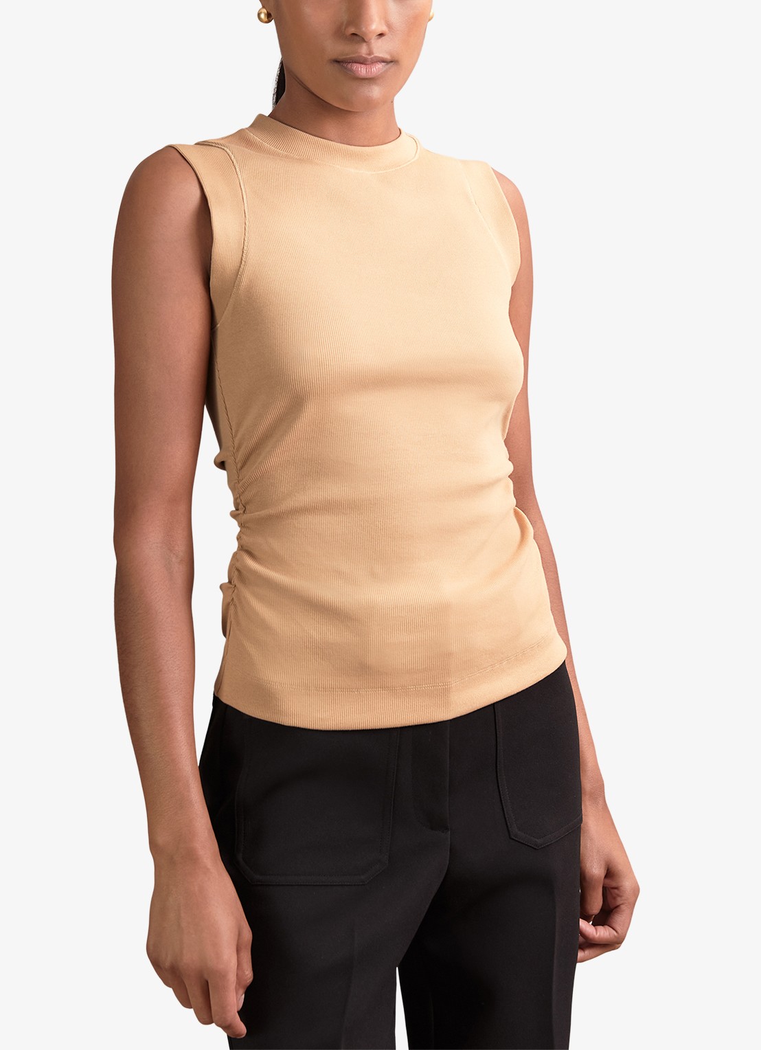 Reiss Trudy fijngebreide top met plooien - detail 4 camel