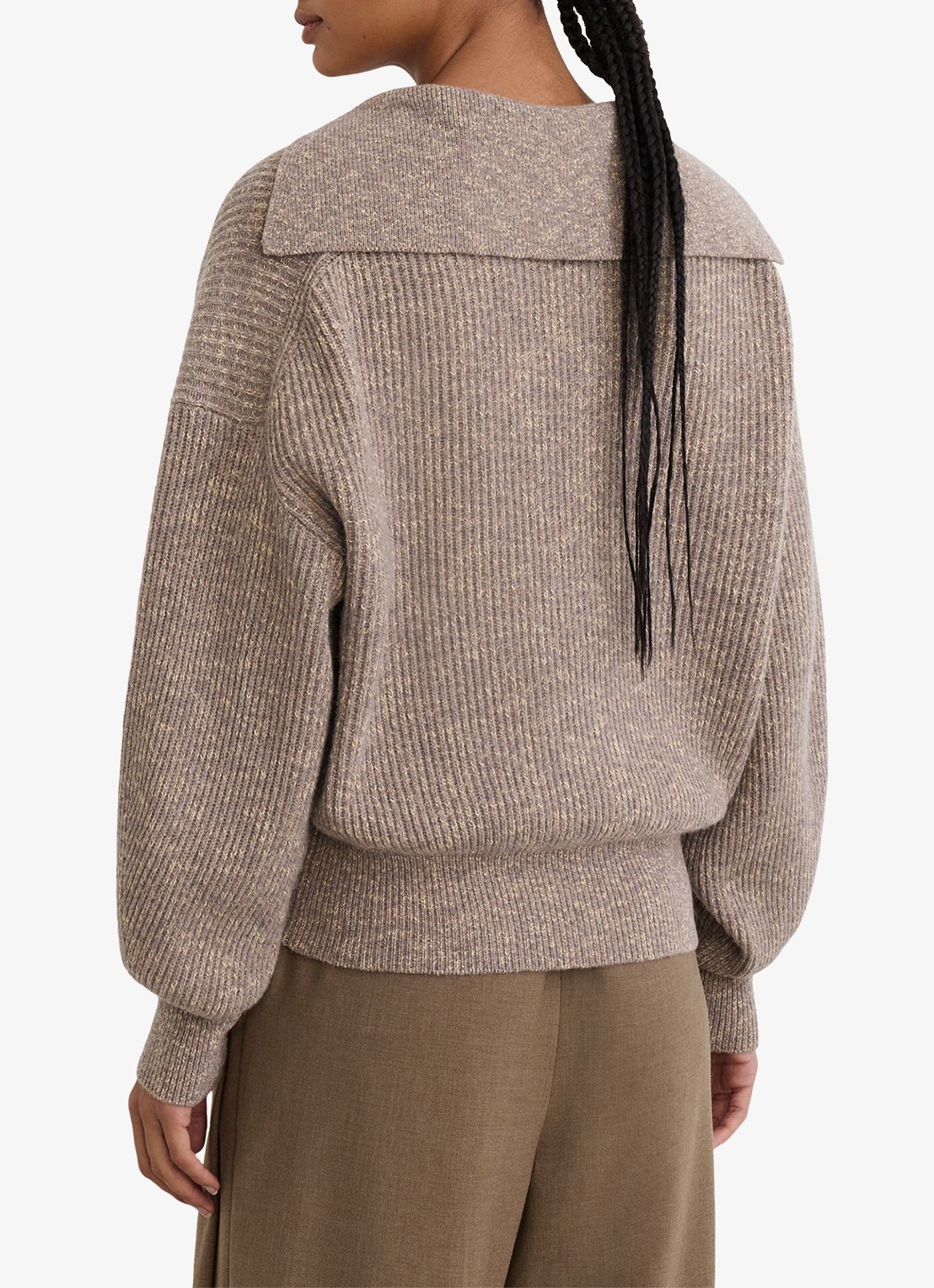 Reiss Twyla ribgebreide trui met ballonmouw - achterkant 7 beige