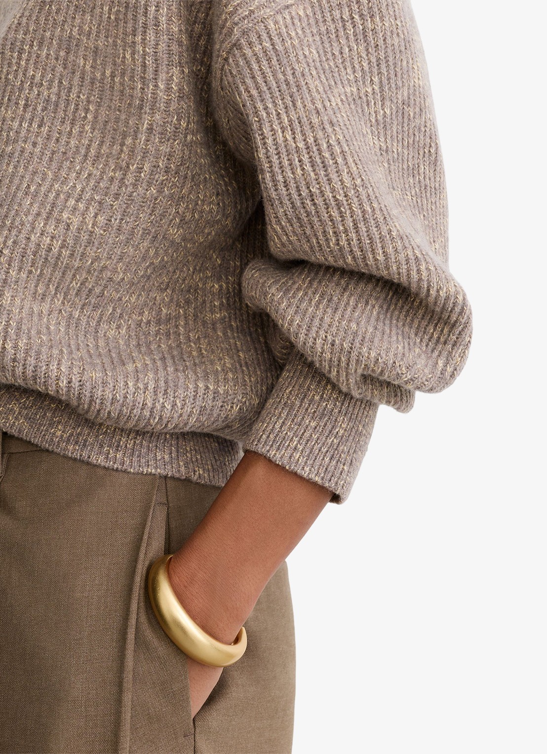 Reiss Twyla ribgebreide trui met ballonmouw - detail 4 beige