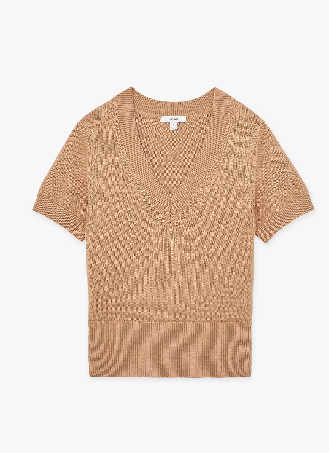 Reiss Valerie fijngebreide trui met V-hals - voorkant camel