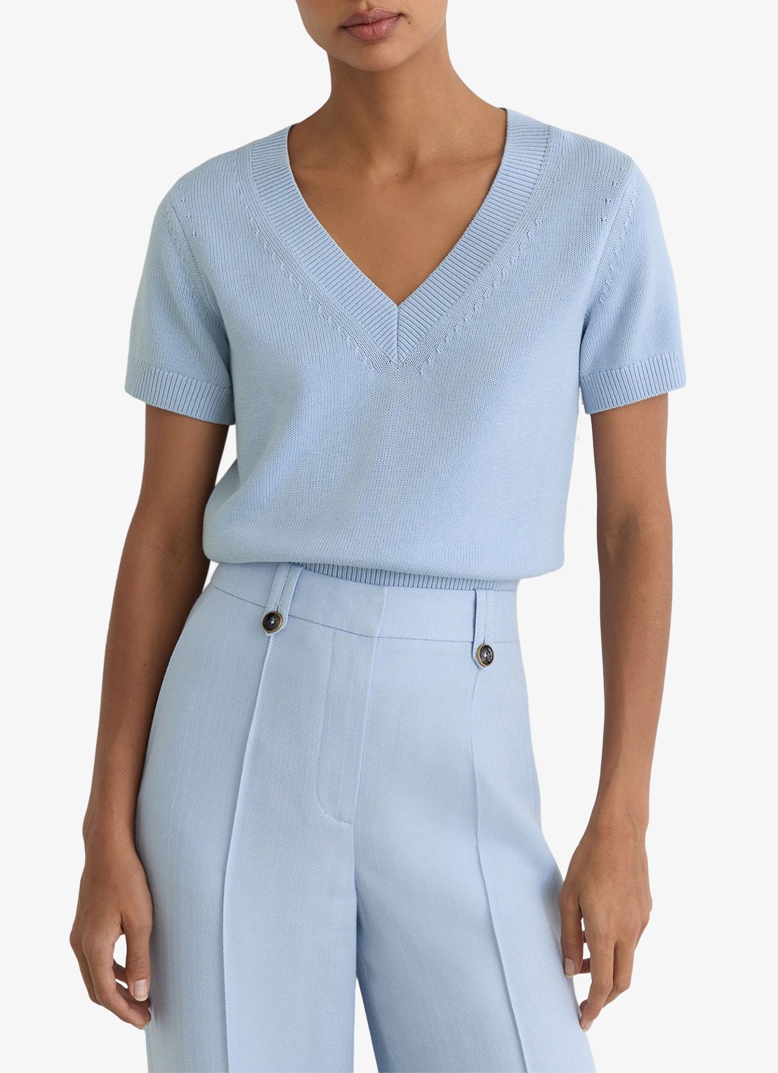 Reiss Valerie fijngebreide trui met V-hals - detail blauw