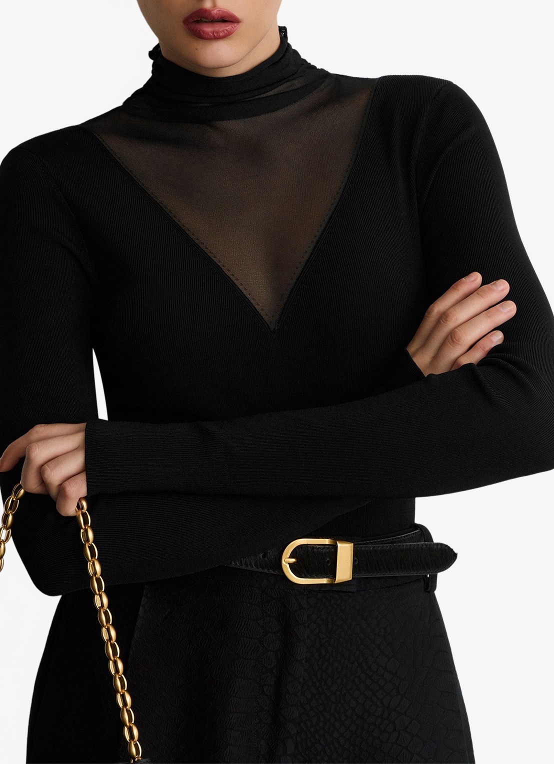 Reiss Vanessa top met details van mesh - detail 2 black / zwart