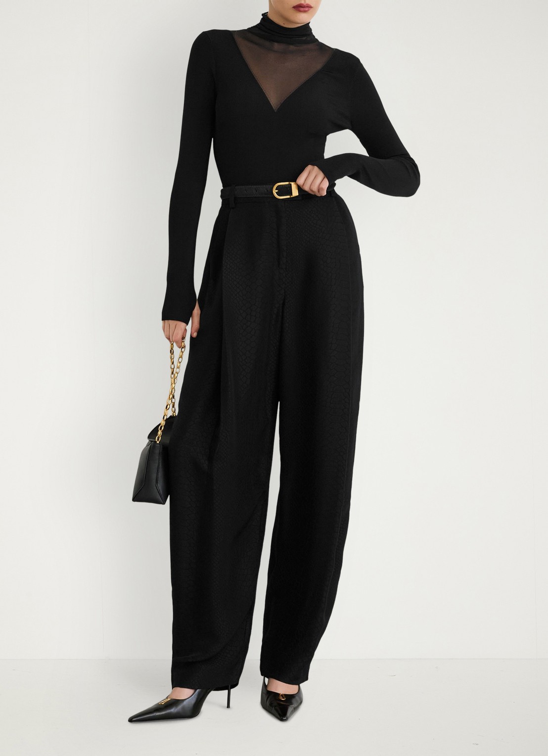 Reiss Vanessa top met details van mesh - voorkant 6 black / zwart