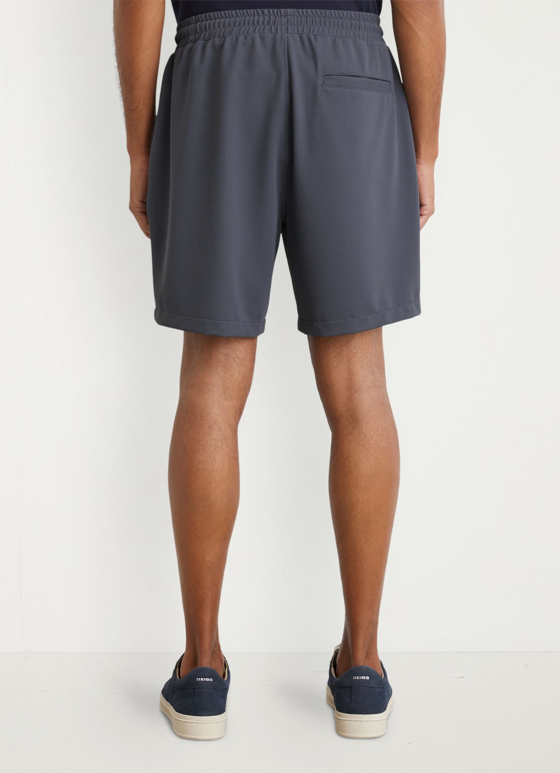 Reiss VAULT high waist wide fit korte broek met structuur - achterkant 4 blauwgrijs