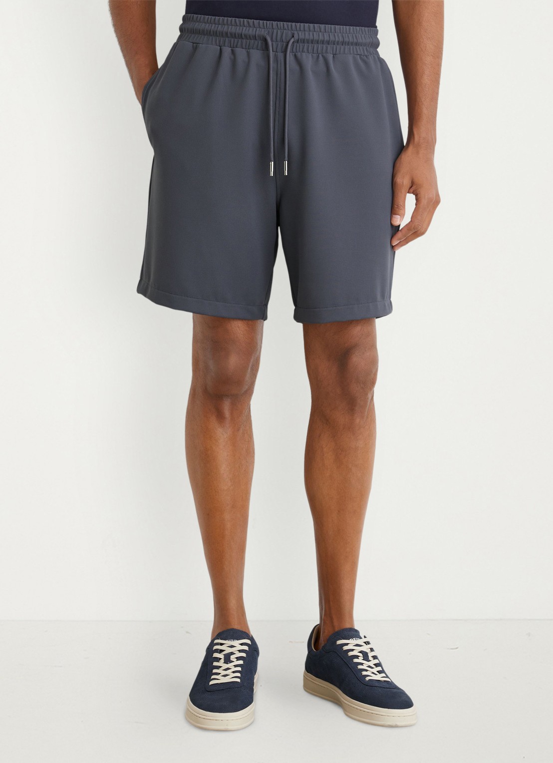 Reiss VAULT high waist wide fit korte broek met structuur - detail blauwgrijs