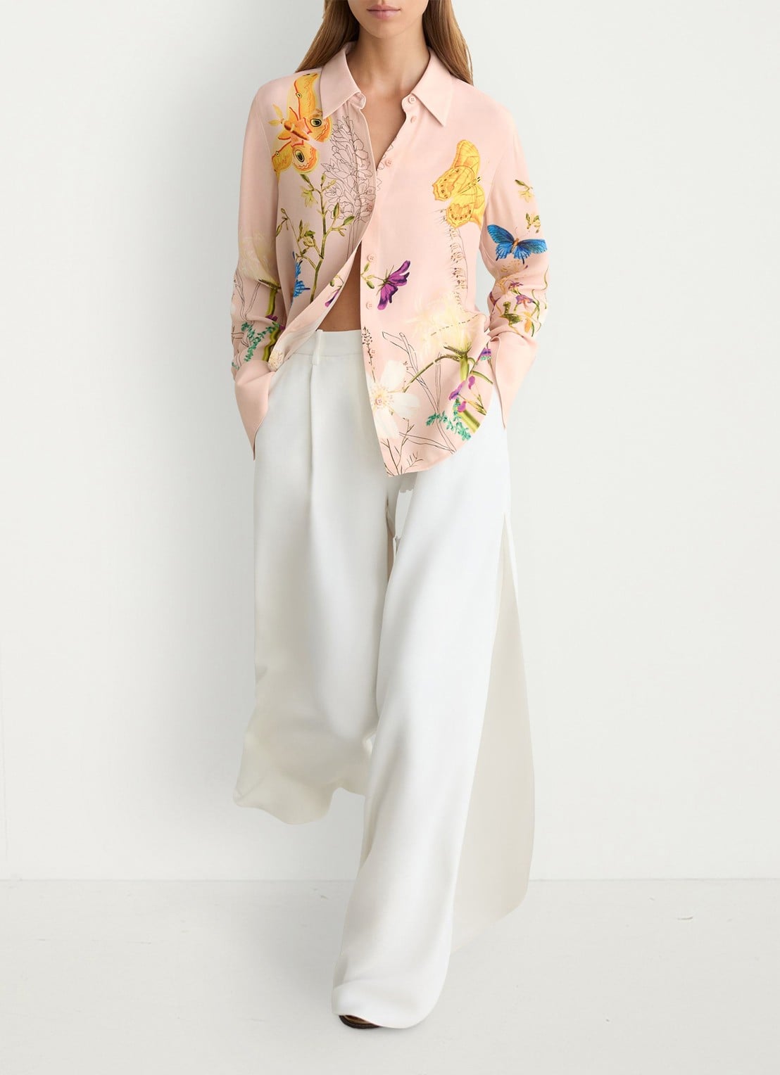 Reiss Veida blouse met bloemborduring - voorkant 7 oudroze