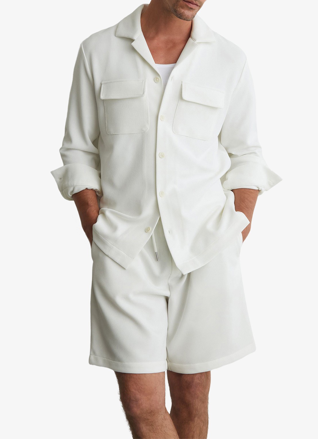 Reiss Vento regular fit overhemd met wafelstructuur - detail wit