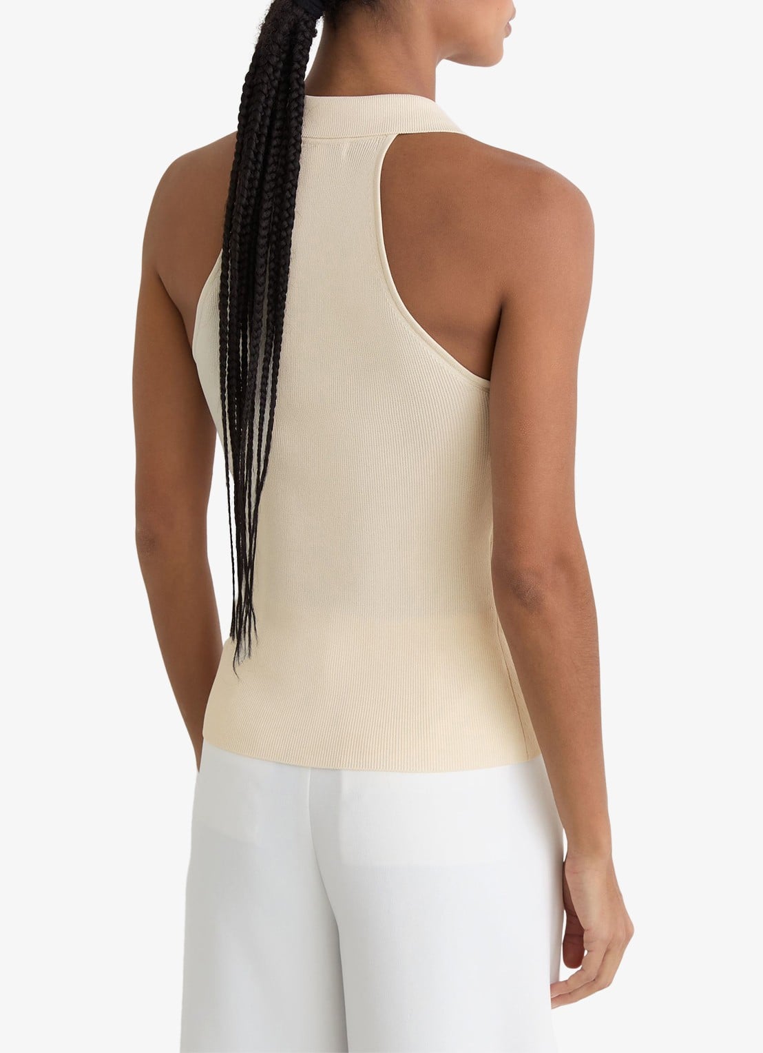 Reiss Vera fijngebreide top met kraag - achterkant ivory / beige