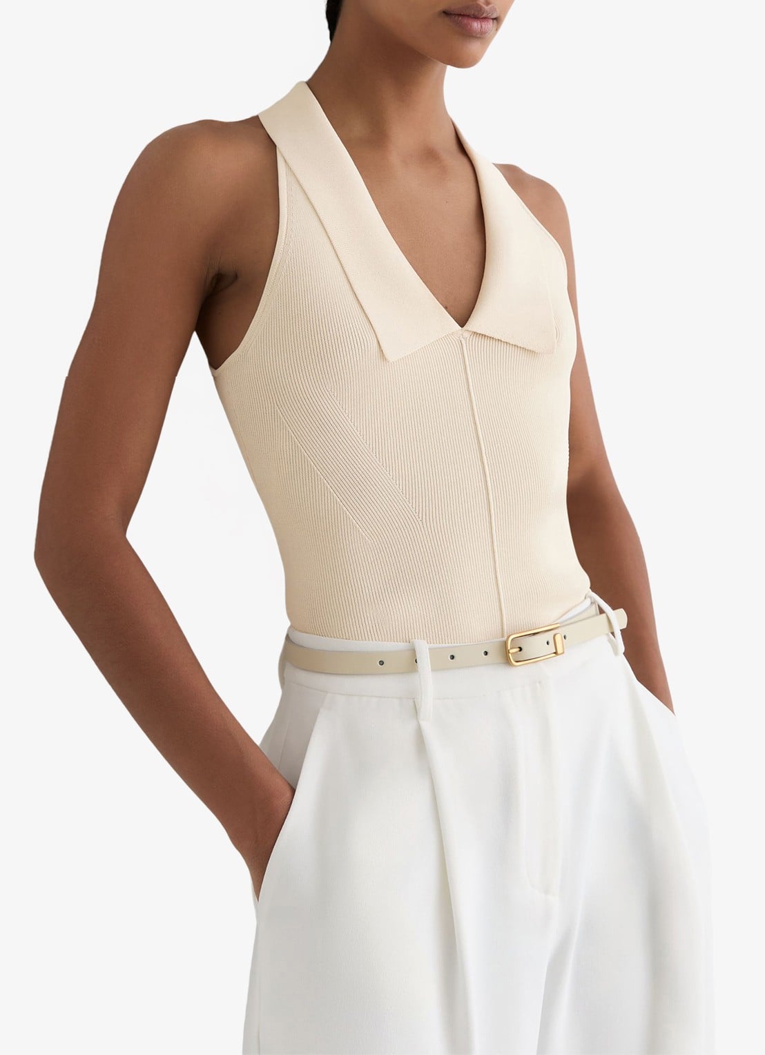 Reiss Vera fijngebreide top met kraag - detail 2 ivory / beige
